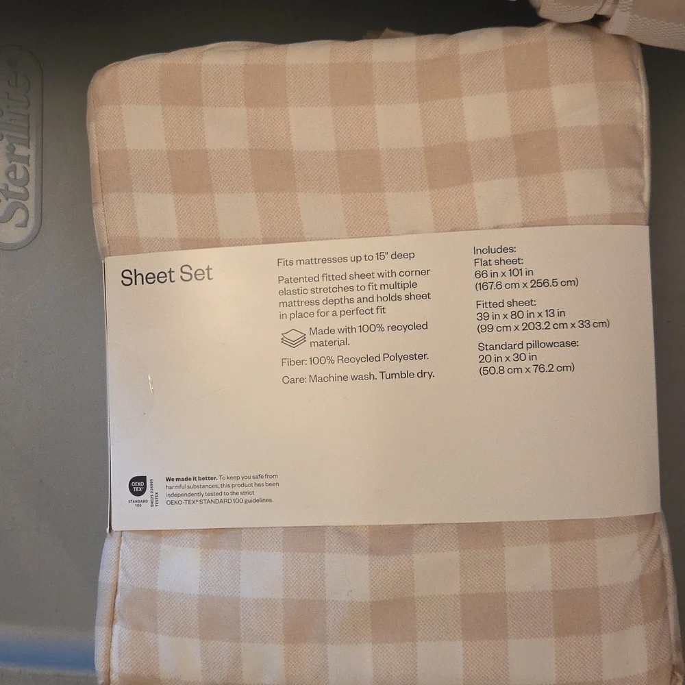 Room Essentials Comforter & Sheet Cozy Cream Checkered Set - Twin/Twin XL NEW